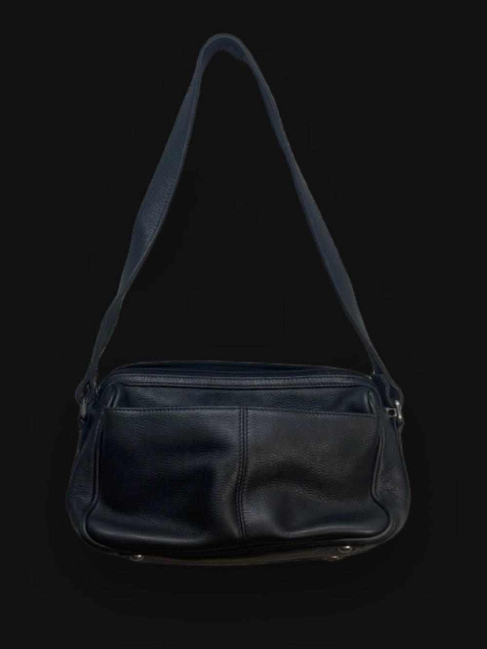 Vintage Fossil Black Pebbled Leather Multi-Pocket Shoulder Bag